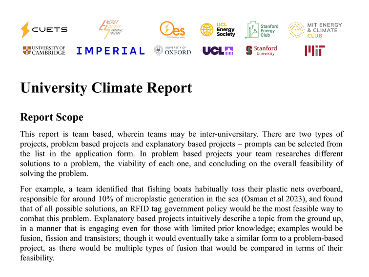 The first page of the University Climate Report brief.